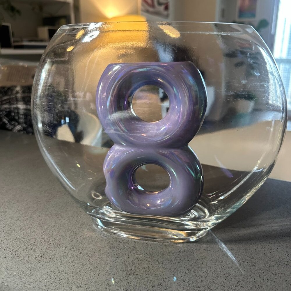 Hygger Glass Oblate Fish Bowl Tank Aquarium with Purple Toy - Pet Supplies
